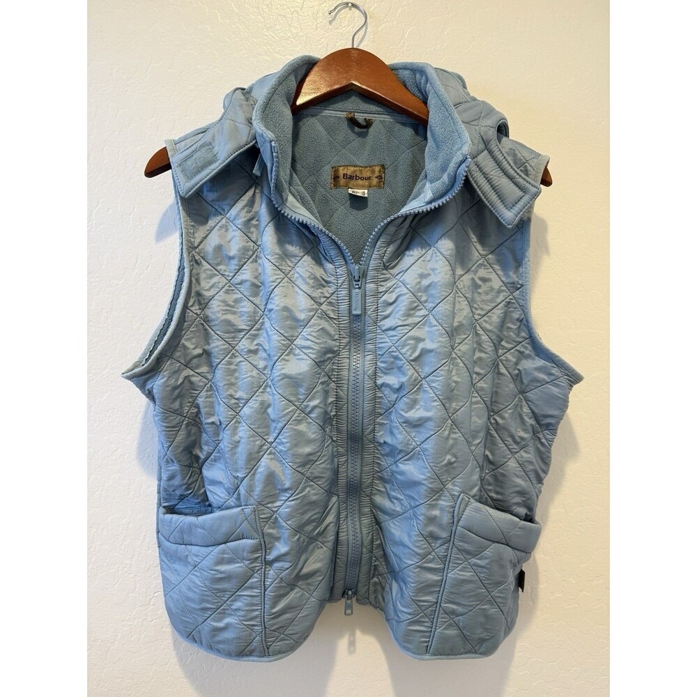 Barbour Women's Quilted Vest Gilet Blue Fleece Lined Hooded sz. US 14 / UK 18
